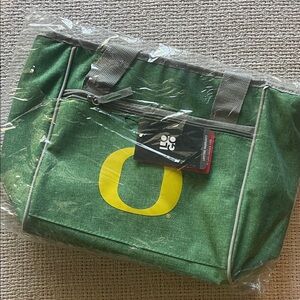 Green university of Oregon soft sided cooler Tote Bag with Yellow Logo